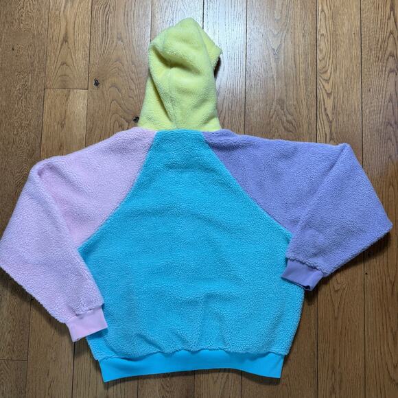TEDDY FRESH Colorblock Sherpa Hoodie Pastel Cotton Lined SZ M Anime Streetwear - Picture 2 of 9
